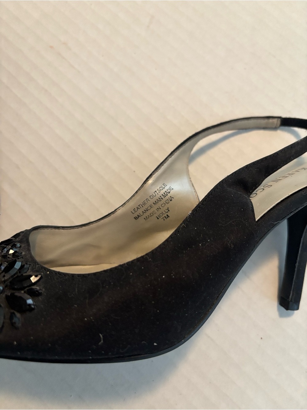 Karen Scott Black Beaded Slingback Peep-Toe Heels - Picture 3 of 6